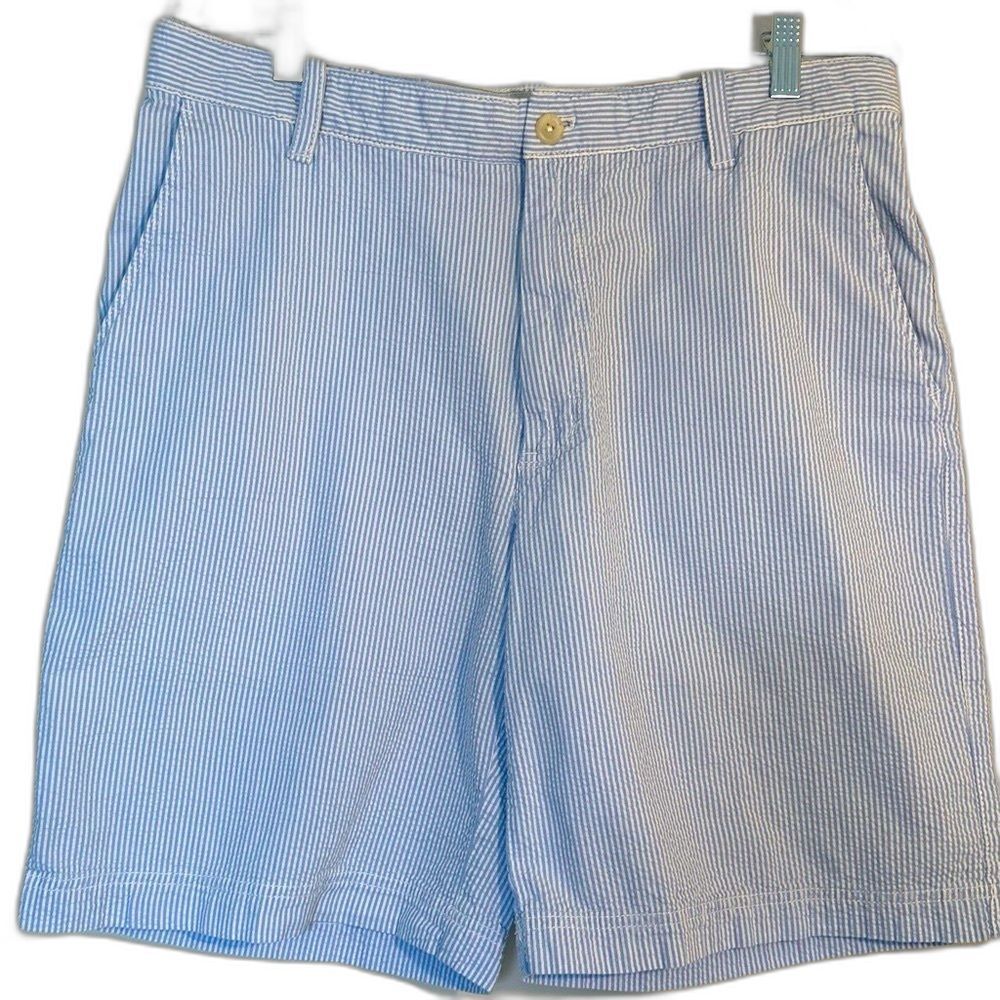 Izod Men’s Blue/White Flat Front Seersucker Shorts SZ 34 Preppy Beach Vacation
